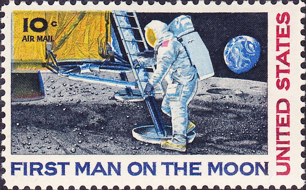 Un timbre commémorant l&#039;arrivée du premier homme sur la Lune
